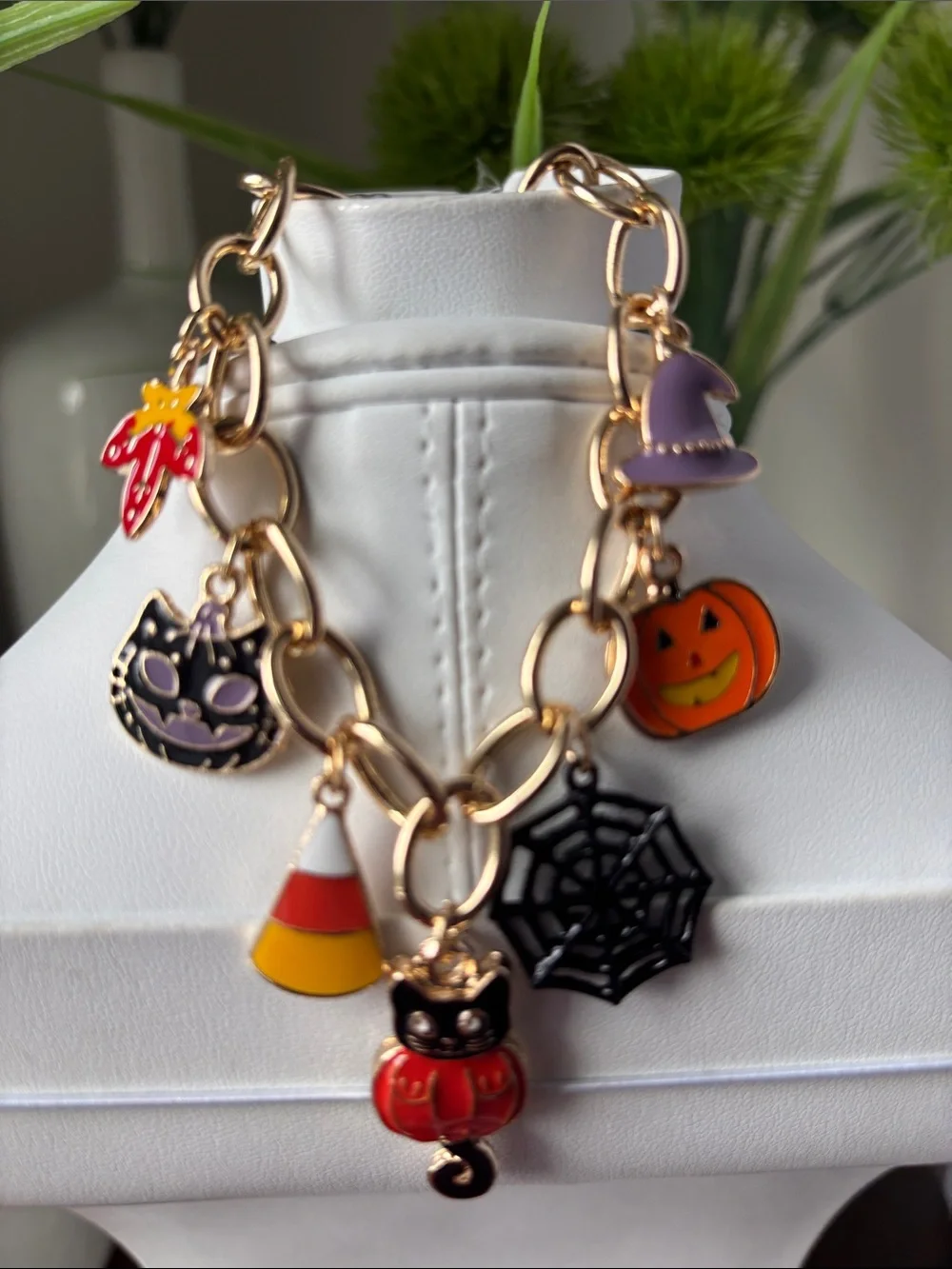 Noir Halloween Charms,candy corn,spider web,cat,fall leaf,witch hat,metal,fall